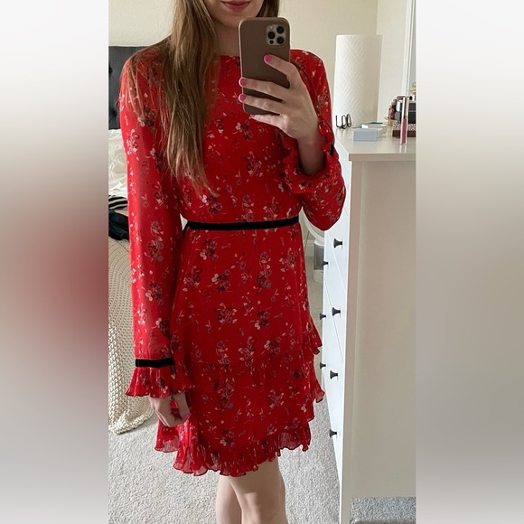 Lulus Floral to See Red Floral Print Long Sleeve Mini Dress - Picture 2 of 7